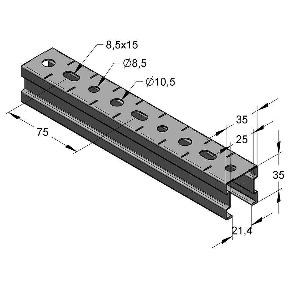 Brautir STEX 35/35 1mm 2mtr. Galv