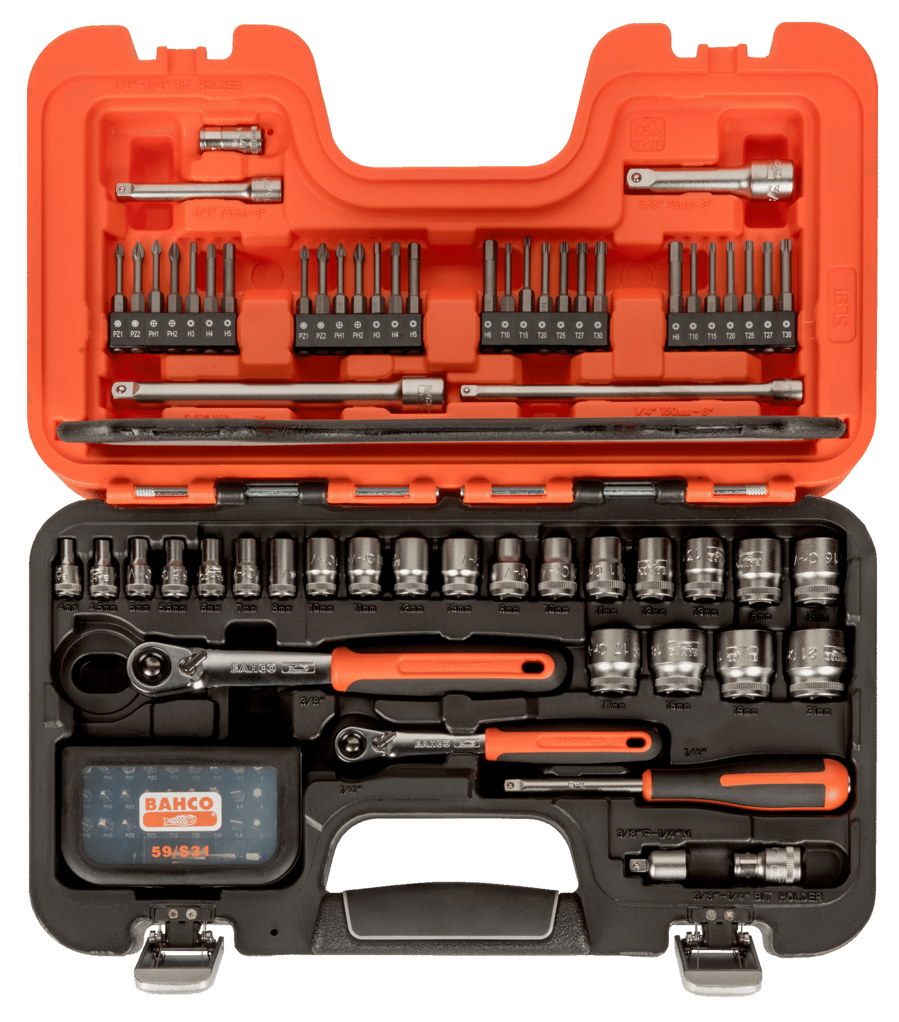 Topplyklasett 1/4" og 3/8" 91 stk