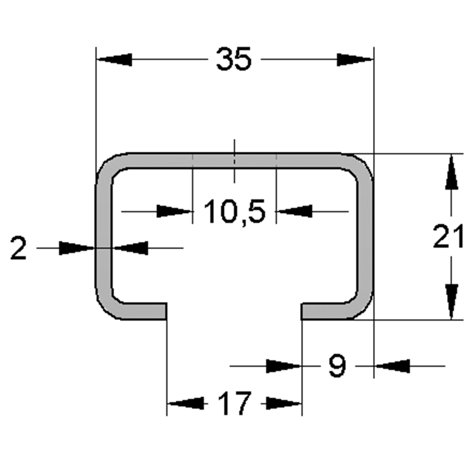 Ryðfr. brautir C 35/21 2mm 3mtr. (18) 316