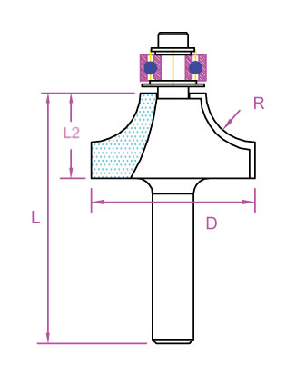 Fræsitönn rún með legu 25,4mm