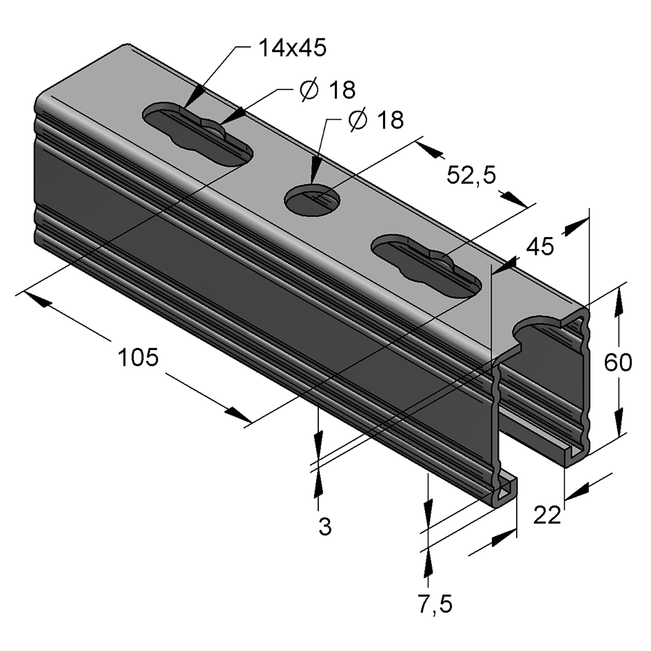 Brautir C 45/60 3mm 6mtr. heit Galv
