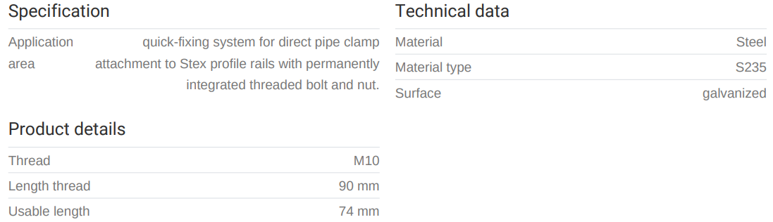 Brautarbolti quick 10 x 90 í STEX35 braut