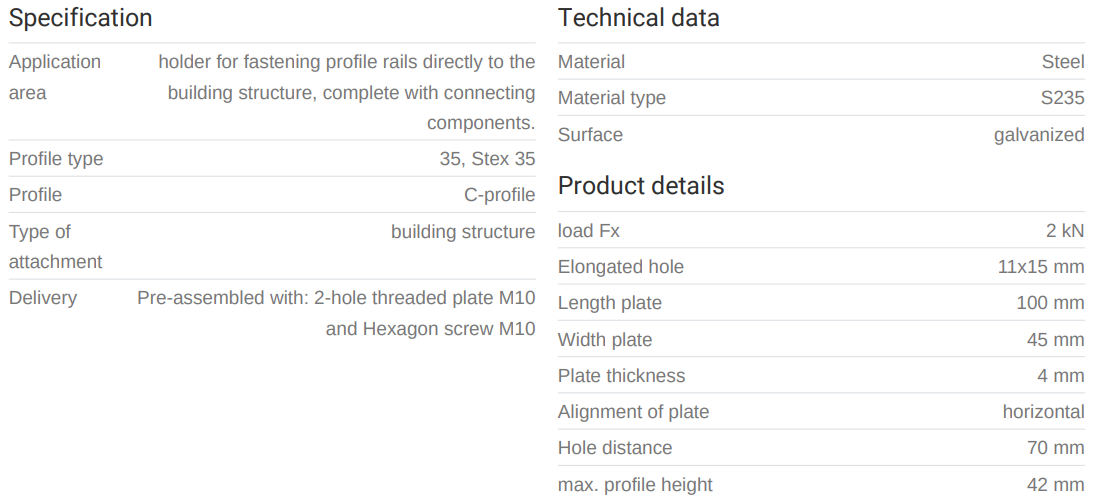 Mefa lárétt veggfesting f/brautir 35