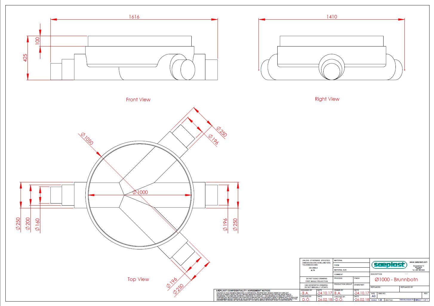 Brunnubotn 1000 - 250mm/200mm/160mm stútar