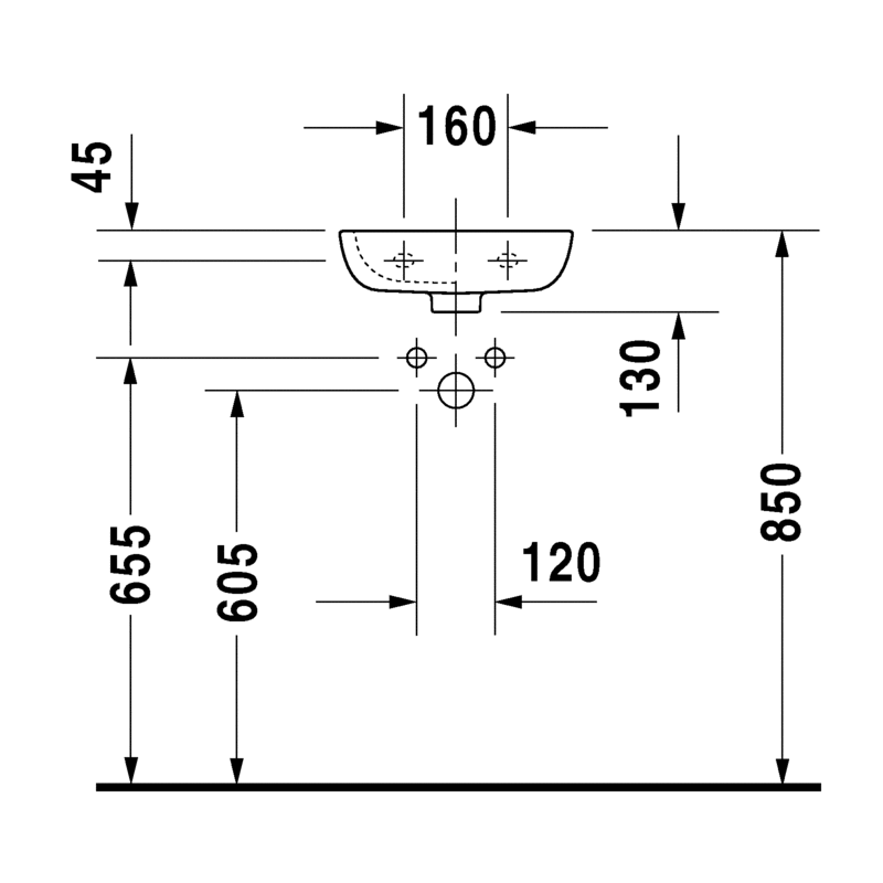 Duravit D-Code vegghandlaug 36x27 cm gat vinstri