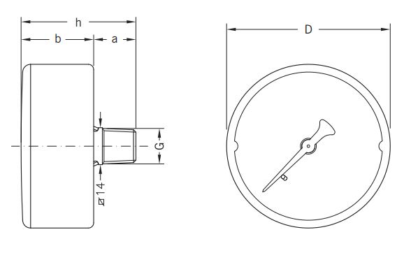 Þrýstimælir 6 Bör 50mm - Bak
