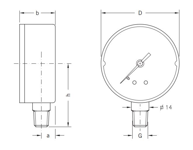 Þrýstimælir 6 Bör 63mm - Niður