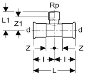 Múffu-té 12x3/8"x12 galv/press