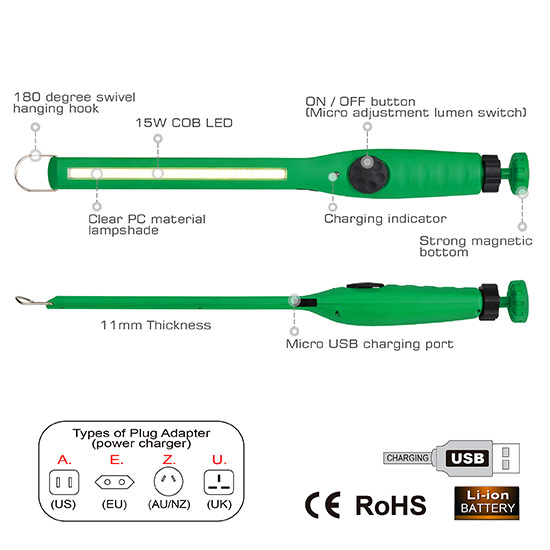 Skoðunarlampi LED 410 Lumen