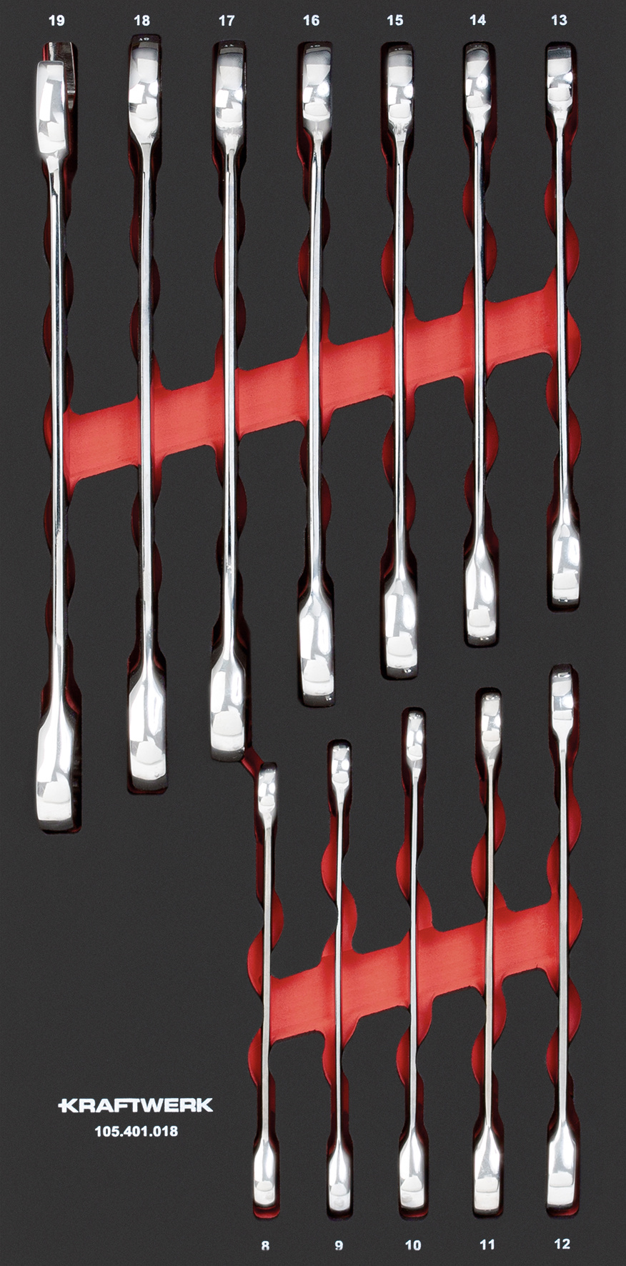 Bakki í skáp BT línan, 12 stk, Skrallyklar 8 - 19 mm 