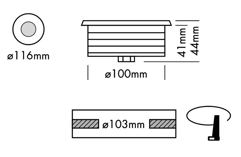 Inground  DOT Med R Thin WW 3000K / 10lm / 116mm Þvermál