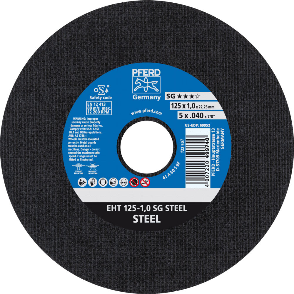 Skurðarskífa 125x1,0mm Pferd fyrir stál og ryðfrítt stál 