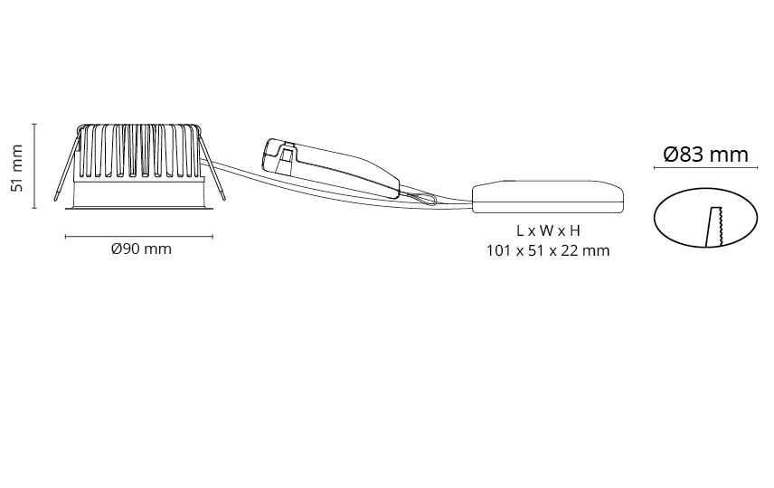 Soft Slim hvítur 927 11W 830lm 42° dim. IP54/IP20 Gatmál: 83mm 100.000klst L90/B10
