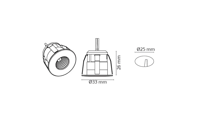 Nano hvítt 2700K IP44 1W 80lm 350mA 15° Gatmál: 25mm 